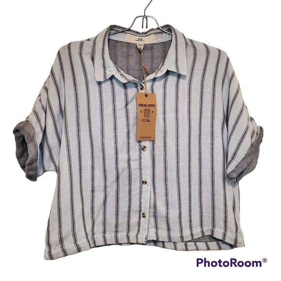 Thread & Supply Cropped Button Down Sz M - Picture 1 of 5